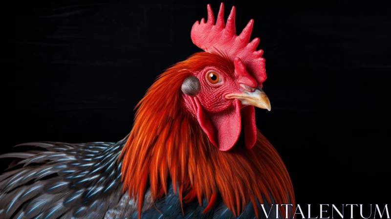 Vibrant Rooster Close-Up: Detailed Feathers in Colorful Display AI Image