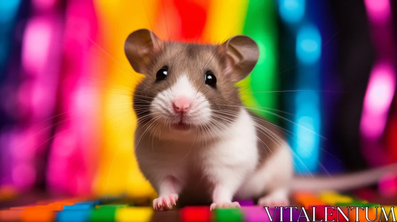 Adorable Brown and White Pet Mouse on Table with Colorful Blocks AI Image