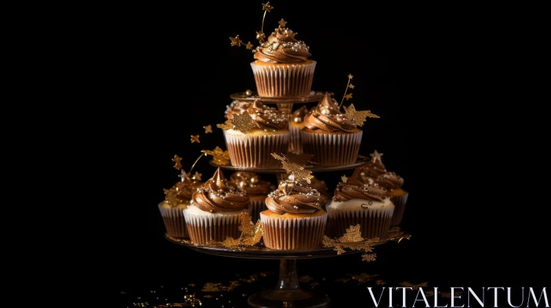 Delicious Chocolate Cupcakes with Gold Decorations AI Image