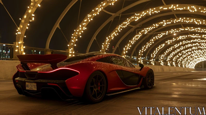 Red Sports Car Night Tunnel Drive Speed Image AI Image