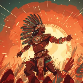 Ancient Mayan Warrior Illustration | Vivid Energy Explosions | Earth Tone Colors