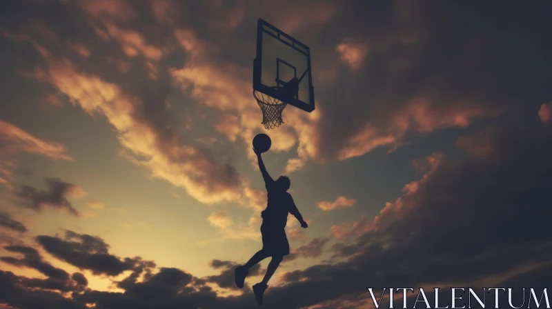 Basketball Player Scoring Jump Shot with Cloudy Sky AI Image