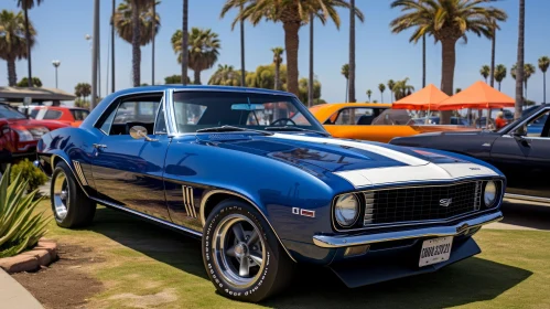 Classic Blue Chevrolet Camaro SS on Grass Field