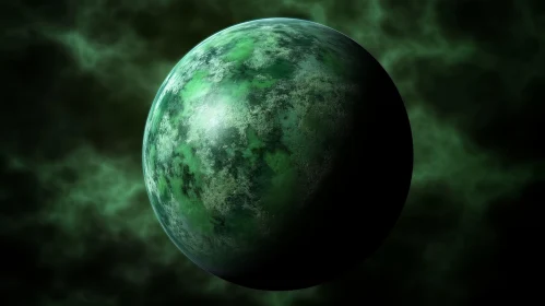 Green Planet with Rocky Surface - Space Illustration