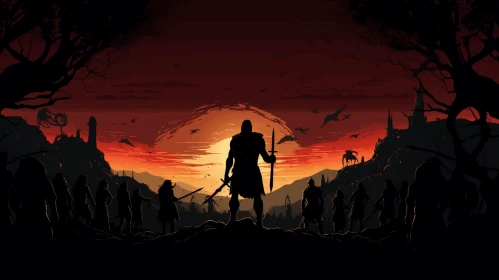 Silhouette of Ancient Warriors in the Mountains - Concept Art