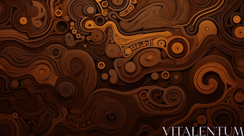 Brown Wooden Surface with Interlocking Circles and Waves AI Image