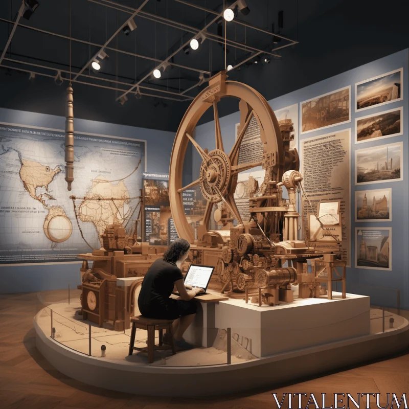 Hyper-Detailed Wooden Mechanical Design Exhibit | Art Museum AI Image