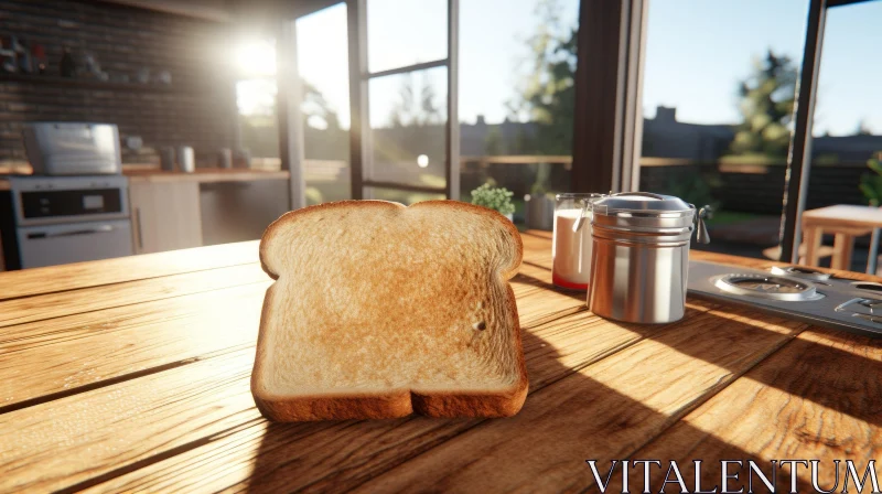 Slice of Toast on Wooden Table - 3D Rendering AI Image