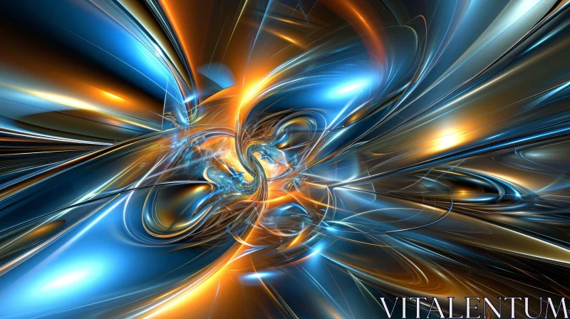 Innovative 3D Rendering of Abstract Blue and Orange Glowing Shapes AI Image
