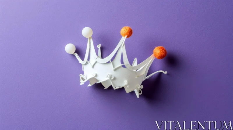Unique Paper Crown with Pom-Poms on Purple Background AI Image