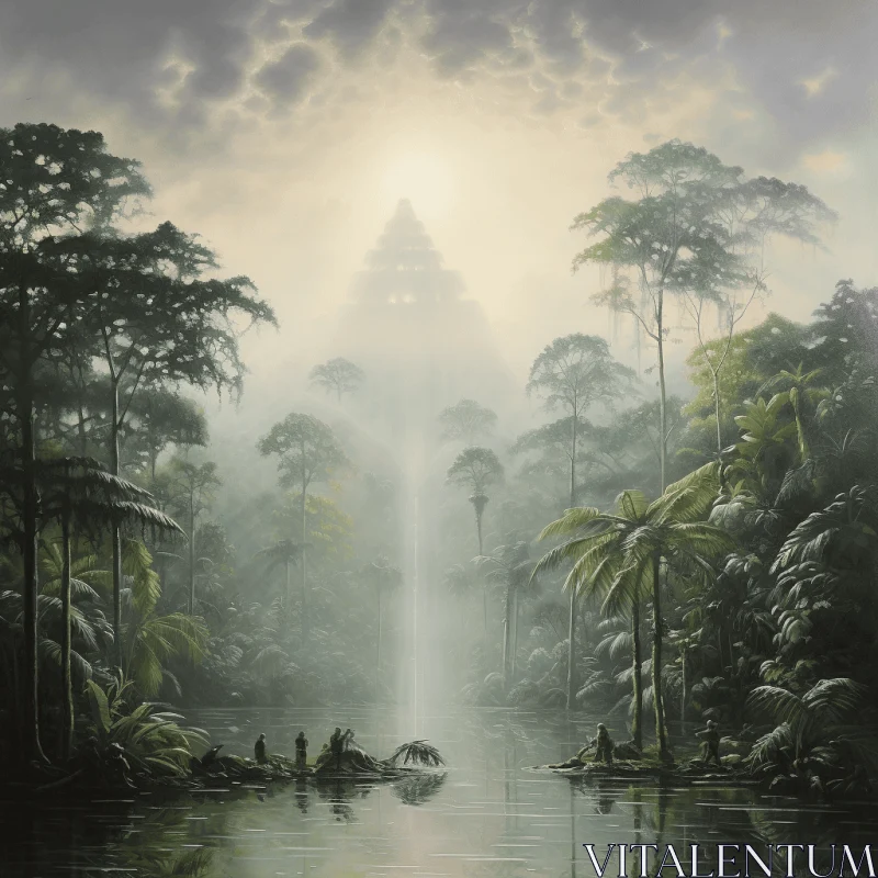 Ancient Pyramid in Jungle: A Captivating Painting of Nature's Beauty AI Image