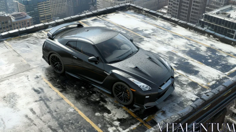 Black Nissan GT-R on Rooftop: Urban Power AI Image