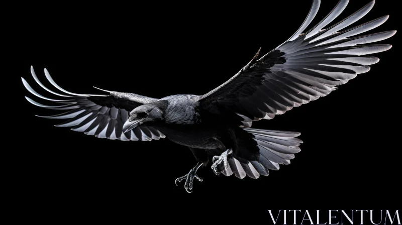 Dark Raven with Spread Wings - Nature Photography AI Image