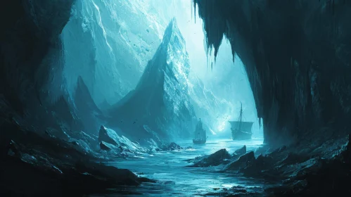 Enchanting Fantasy Painting of Cavernous Underground Lake