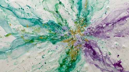 Modern Abstract Painting in Green, Purple, and White