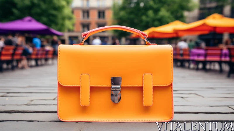 Orange Leather Briefcase on Stone Surface AI Image