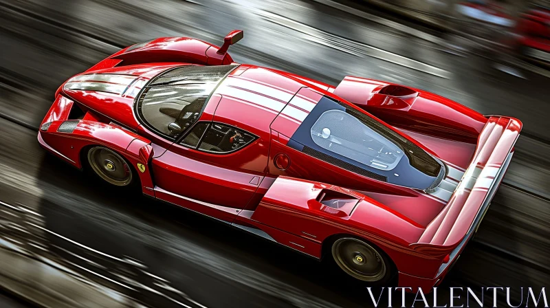 Red Ferrari Enzo Speeding Through Cityscape AI Image