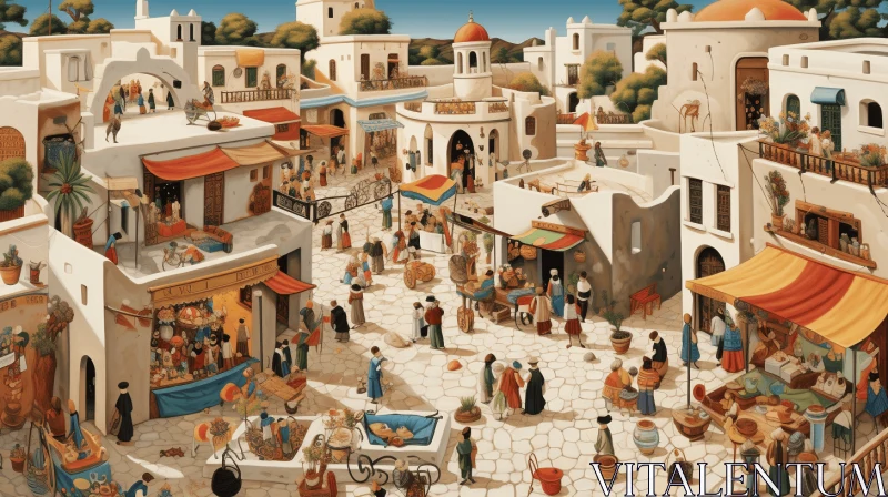 Vibrant Townscape Painting with Greek Art and Architecture AI Image