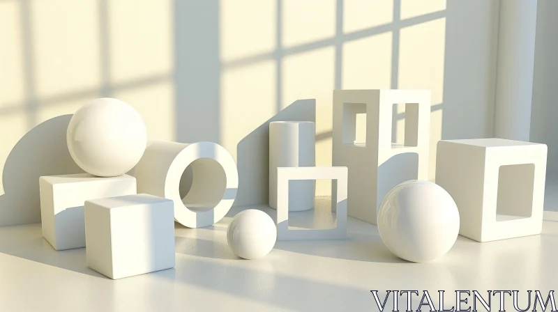 White Geometric Shapes 3D Rendering on Background AI Image