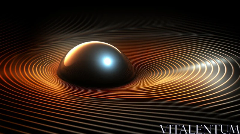 Dark Sphere 3D Rendering with Bright Light and Waves AI Image
