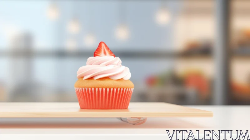 Delicious Cupcake with Pink Frosting and Fresh Strawberry AI Image