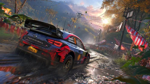 Rally Car Racing Through Forest - Exciting Action Shot!