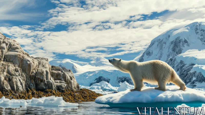 Arctic Wildlife Encounter: Majestic Polar Bear on Ice Floe AI Image