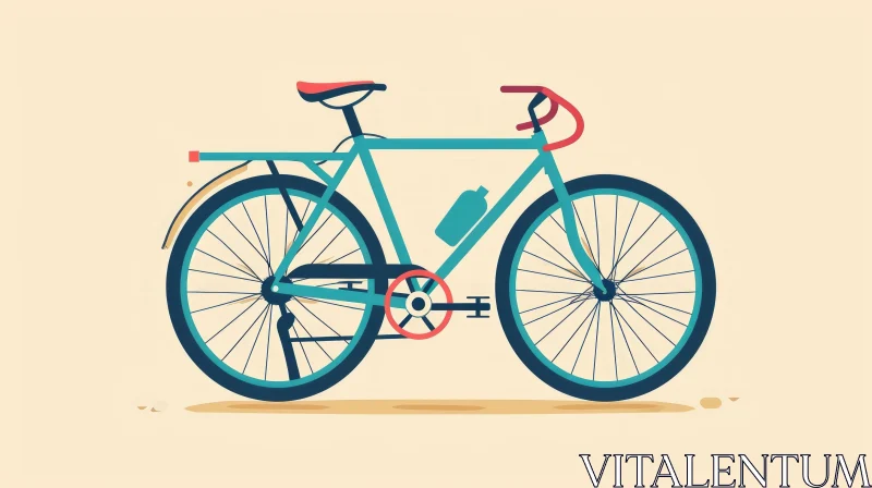 Blue Bicycle Illustration with Red Handlebars and Brown Seat AI Image