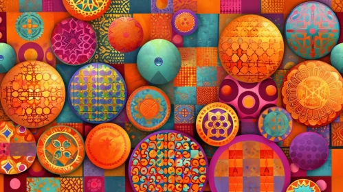 Colorful Hand-Painted Circular Motifs - Abstract Art