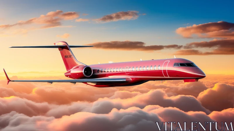 High-Flying Private Jet Above Vibrant Sky AI Image