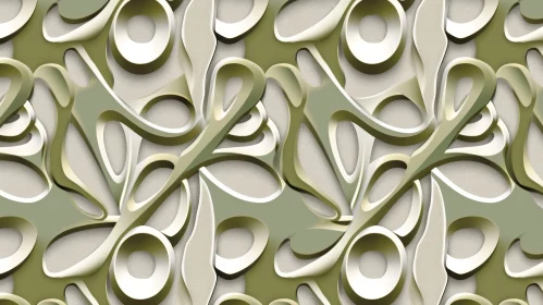 Interlocking Organic Forms 3D Pattern | Light Olive Green | Art Nouveau Style