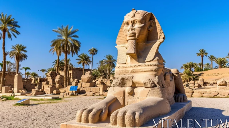 Ancient Lion Statue at Karnak Temple, Luxor, Egypt AI Image