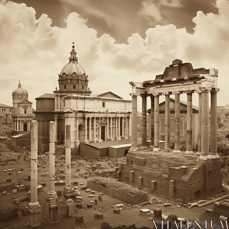Captivating Ancient Roman Architecture in Vintage Sepia Tone AI Image