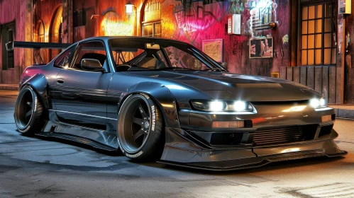 Customized Japanese Sports Car in Dark Alleyway