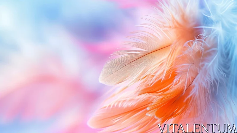 Delicate Orange Feathers Close Up in Pastel Colors AI Image