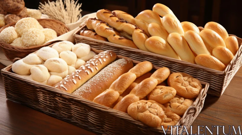 Delicious Assortment of Bread in Wicker Baskets AI Image