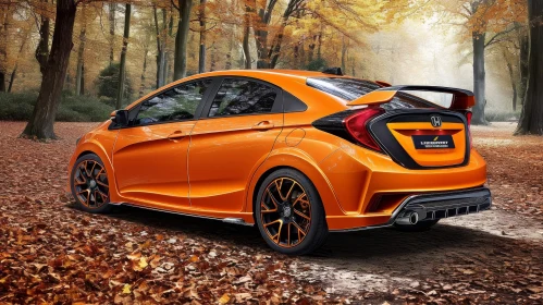 Sporty Orange Car in Fall Forest | Honda Civic Type R