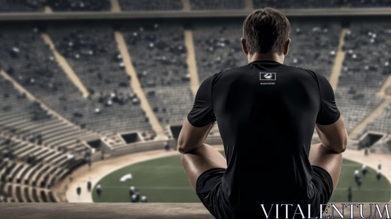 Young Male Athlete Contemplating at Stadium AI Image