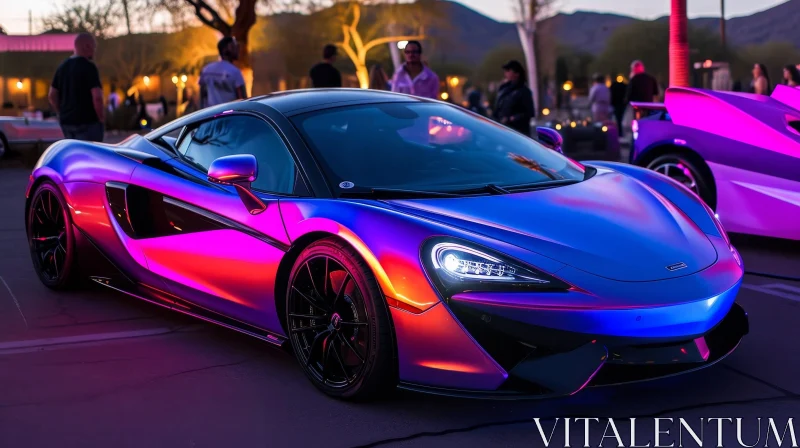 Blue and Purple McLaren 570S Sports Car in Well-Lit Setting AI Image