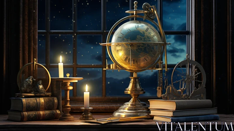 Enigmatic Still Life Composition with Globe and Books AI Image