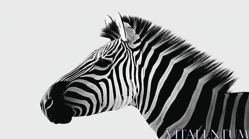 Zebra Profile - Black and White Close-up Photo AI Image