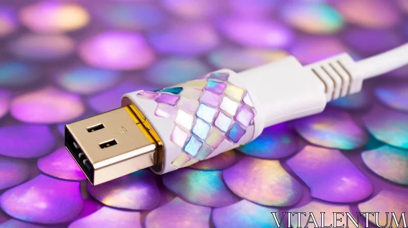Iridescent USB Cable Close-up AI Image