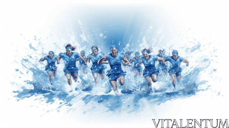 Determined Female Athletes Running Through Water AI Image