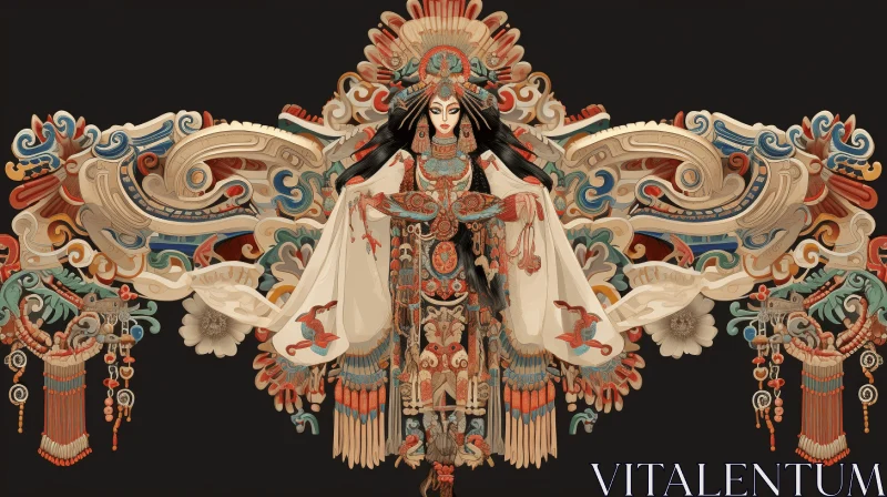 Exquisite Ornate Drawing of a Woman - Techno Shamanism meets Mexican Muralism AI Image