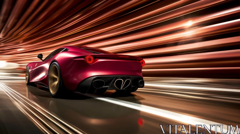 AI ART Red Sports Car Speeding Through Metal Tunnel