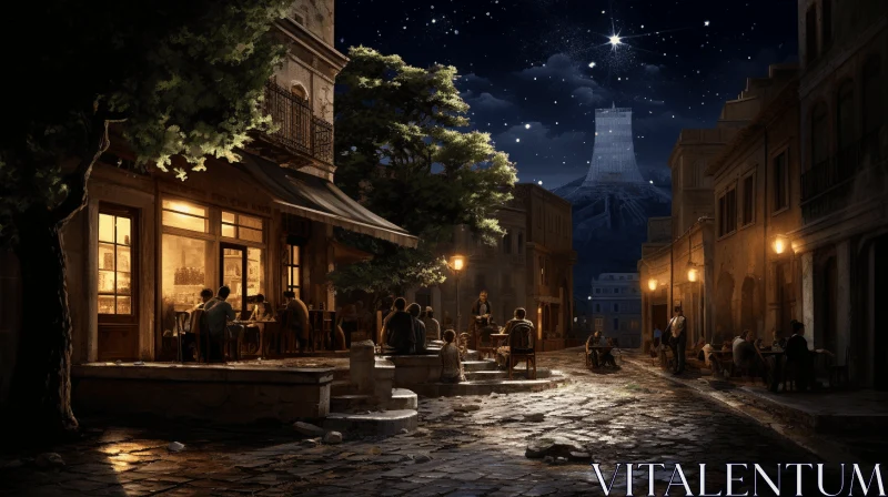 Captivating Night Town Scene | Realistic Fantasy Artwork AI Image