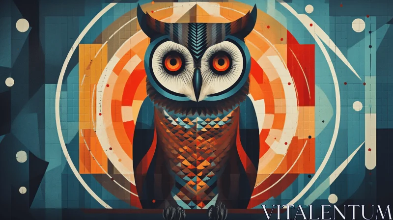 Captivating Owl in Geometric Pattern - Abstract Hyperrealistic Illustration AI Image