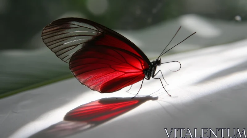 Red Butterfly with Black Edges on White Surface AI Image