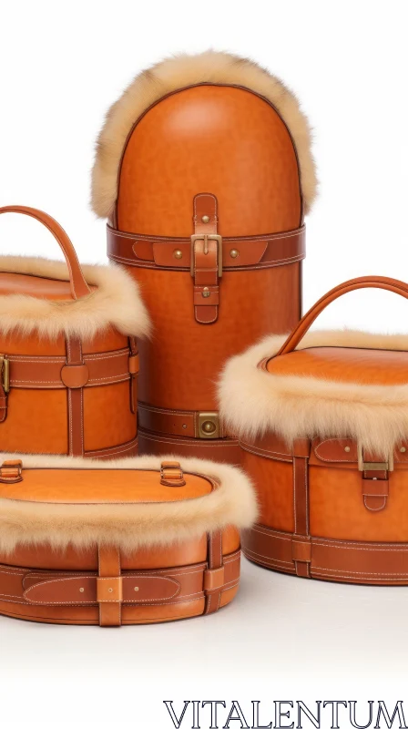 Vintage Leather Hat Boxes with Fur Trim - Fashion Accessory Storage AI Image