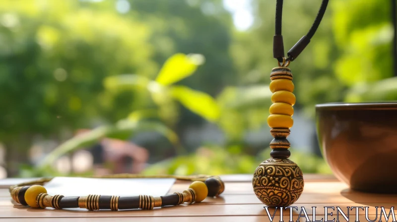Elegant Handmade Necklace with Metal Ball Pendant AI Image